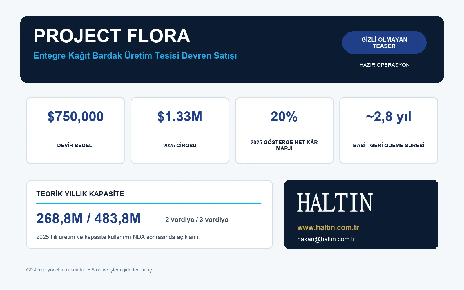 Project Flora kağıt bardak üretim tesisi yatırım fırsatı özeti